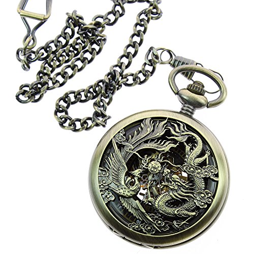 zijaemensantiquephoenixanddragonromannumberdialskeletonmechanicalpocketwatch